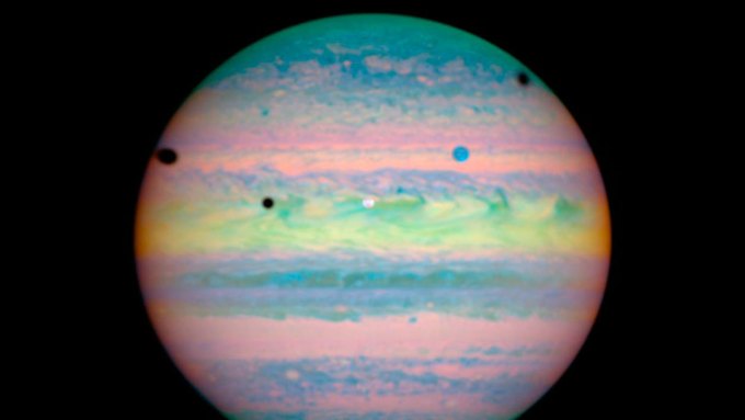 An image of Jupiter taken by the Hubble Space Telescope.
